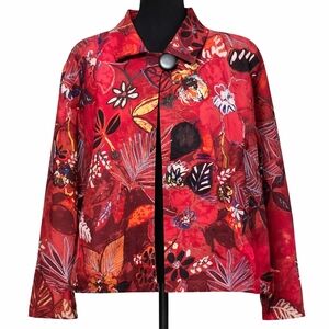 Chico's Vibrant Red Floral Blazer